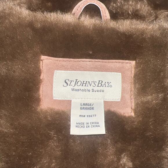 Y2K St. John's Bay heavy Suede Brown Women's coat with fur lining Size Large - Picture 9 of 11